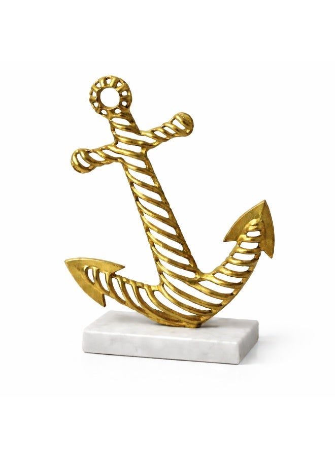 Gold Aluminium Decorative Anchor Figurine with Natural Marble Base - Image 2