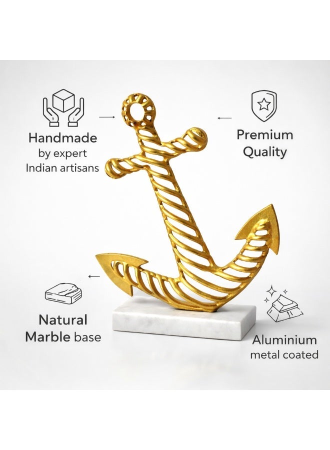 Gold Aluminium Decorative Anchor Figurine with Natural Marble Base - Image 4