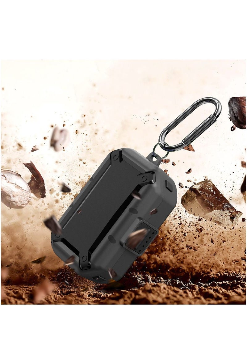 Secure Lock Clip Full Body Shockproof Hard Shell Protective Case Cover Compatible with Bose QuietComfort Earbuds Protective Skin Sleeve with Carabiner (Black) - Image 2