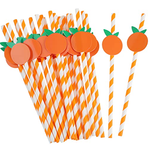 Vesici 100 Pcs Paper Straws Baby Shower Disposable Drinking Paper Straws for Baby Shower Decorations Birthday Party Supplies 024 x 776 InchesOrange