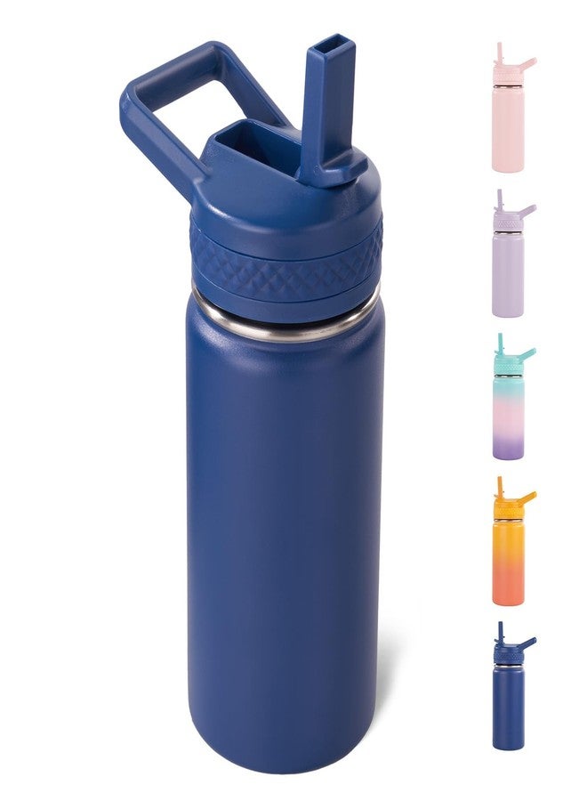 Fijinhom 12 oz Toddler Bottle, Kids Water Bottle for School Boys&Girls with Straws Lids, 304 Stainless Steel Vacuum Insulated Thermos, BPA-Free, Navy blue - Image 1