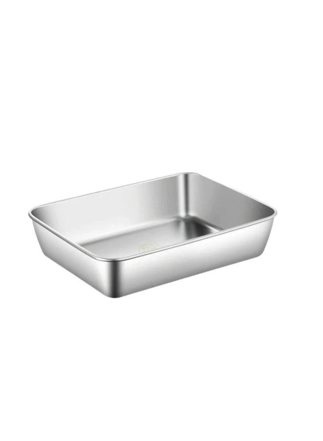 Preservation Box Stainless Steel Square Plate With Lid Thickened Rectangular Barbecue Plate Multi-use Tray Marinated Vegetable Plate Steaming Plate Towel Plate-Specification:26*20*5  - Image 1