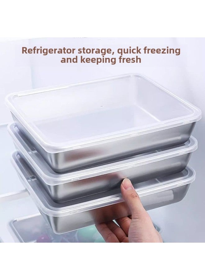 Preservation Box Stainless Steel Square Plate With Lid Thickened Rectangular Barbecue Plate Multi-use Tray Marinated Vegetable Plate Steaming Plate Towel Plate-Specification:26*20*5  - Image 4