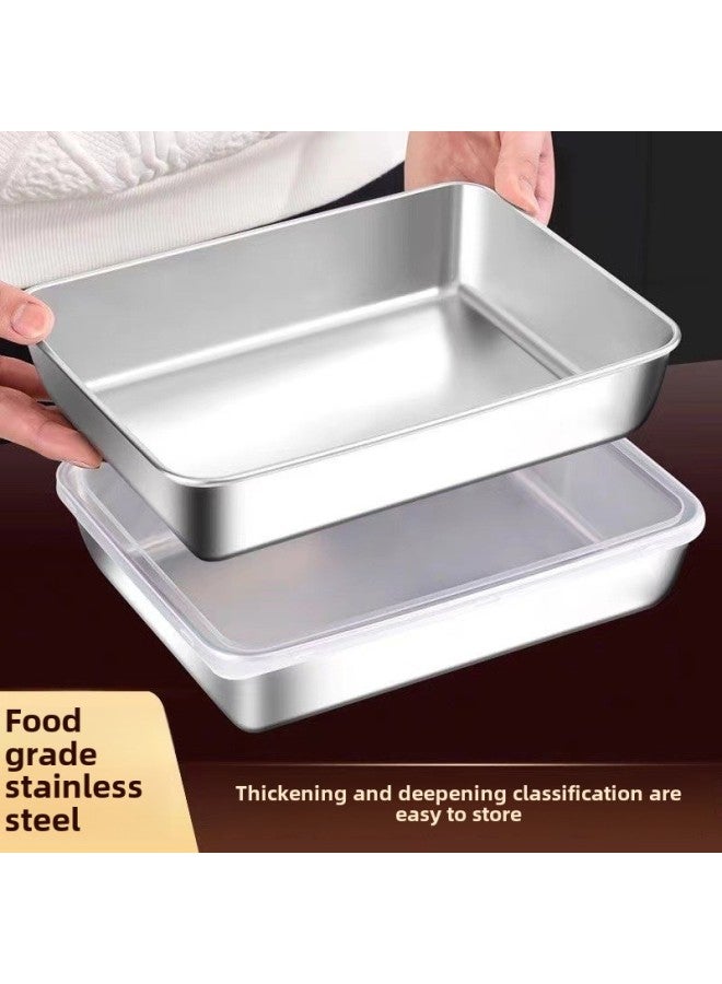 Preservation Box Stainless Steel Square Plate With Lid Thickened Rectangular Barbecue Plate Multi-use Tray Marinated Vegetable Plate Steaming Plate Towel Plate-Specification:26*20*5  - Image 2