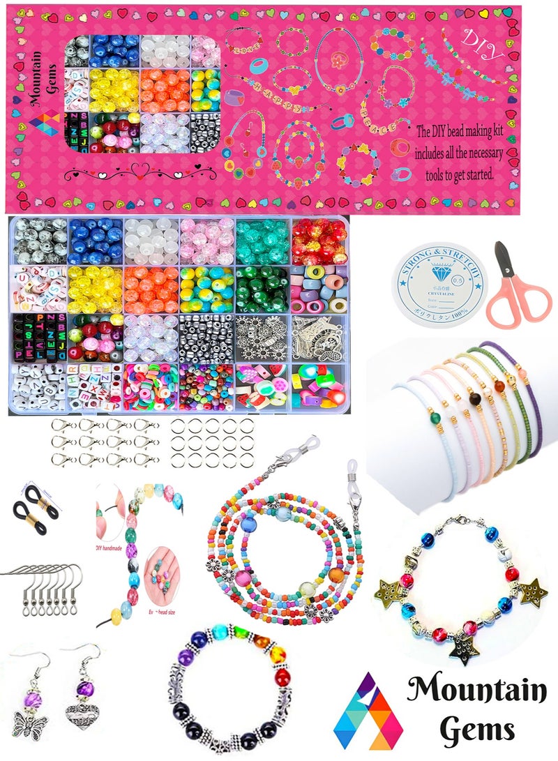Mountain Gems Mega set Small Craft Beads Assorted Kit with Organizer Box and Gemstone and Crystals for DIY Bracelets  Jewelry Making  - Image 1
