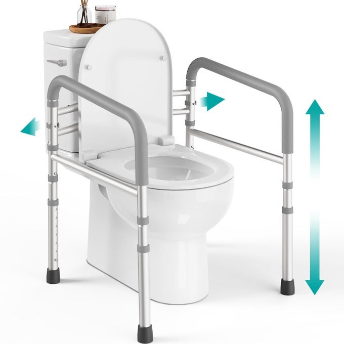 TOILET SAFETY RAILS 350 LB ADJUSTABLE TOILET SAFETY FRAME RAILS TOILET SAFETY RAIL FOR ELDERLY ADULTS TOILET HANDLES FOR SENIORS TOILET BARS FOR ELDERLY DISABLED HANDICAP GREY