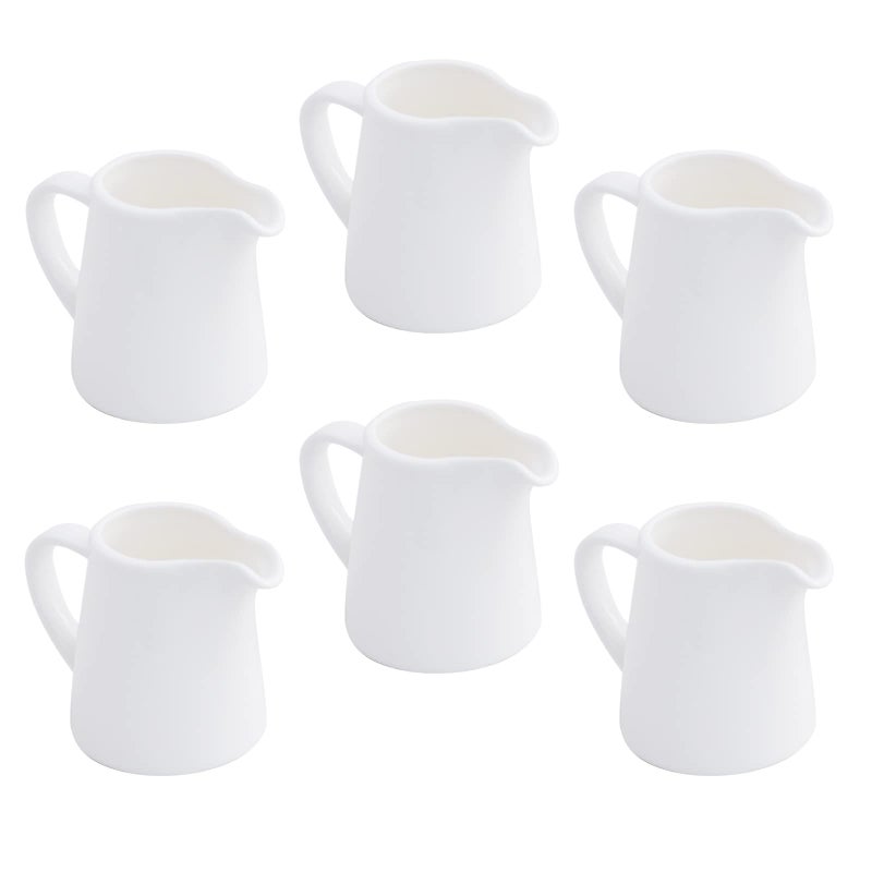 OMAYKEY OMAYKEY 45 OZ 6pcs Porcelain Creamer with Handle Small Ceramic Cream Pitcher Sauce Pitcher Serving for Coffee Tea Milk  White 