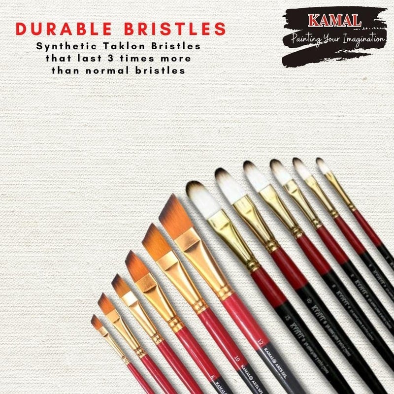 Kamal Combo of Filbert White Brown and Angular Paint Brush Set of 6 for Oil, Nail, Artist Acrylic Painting with Cotton Canvas Pad 10 X 12 Inch Set of 1 - Image 4