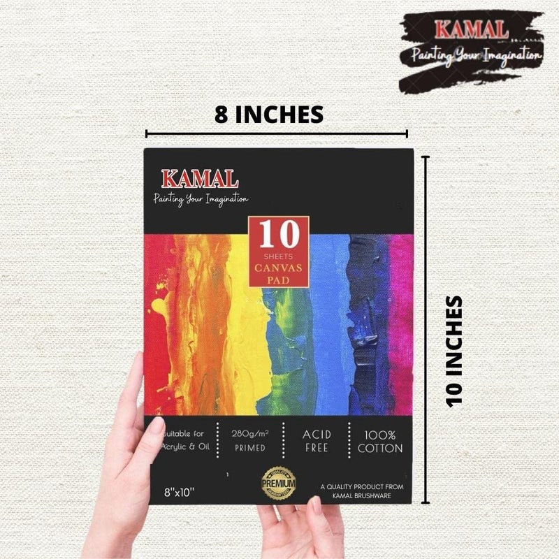 Kamal Combo of Filbert White Brown and Angular Paint Brush Set of 6 for Oil, Nail, Artist Acrylic Painting with Cotton Canvas Pad 10 X 12 Inch Set of 1 - Image 5