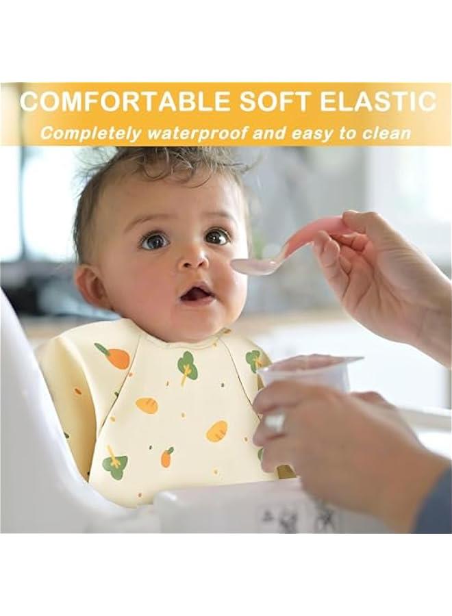 MIXDE Weaning Bib, Skin-Friendly Baby Weaning Bib Waterproof Baby Bibs 6-12 Months PU Baby Bibs with Sleeves Washable Coverall Bibs for Baby for Toddler and Baby Feeding (Beige) - Image 3
