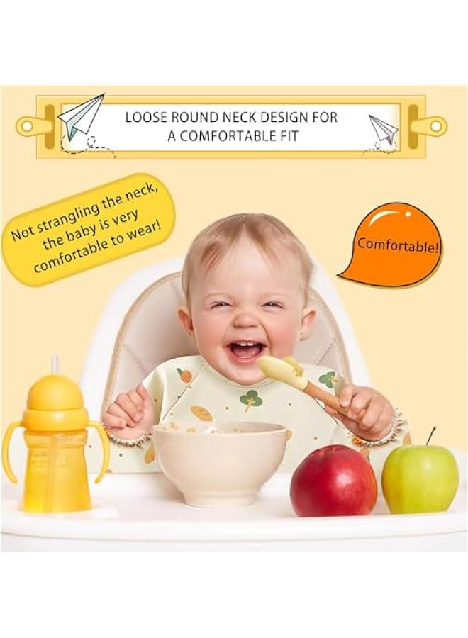 MIXDE Weaning Bib, Skin-Friendly Baby Weaning Bib Waterproof Baby Bibs 6-12 Months PU Baby Bibs with Sleeves Washable Coverall Bibs for Baby for Toddler and Baby Feeding (Beige) - Image 4