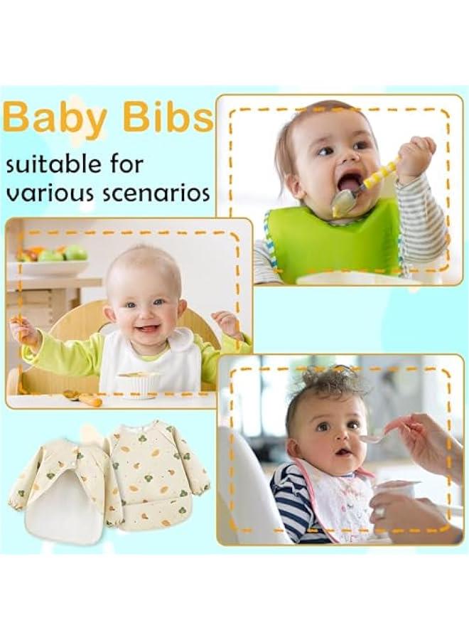 MIXDE Weaning Bib, Skin-Friendly Baby Weaning Bib Waterproof Baby Bibs 6-12 Months PU Baby Bibs with Sleeves Washable Coverall Bibs for Baby for Toddler and Baby Feeding (Beige) - Image 5