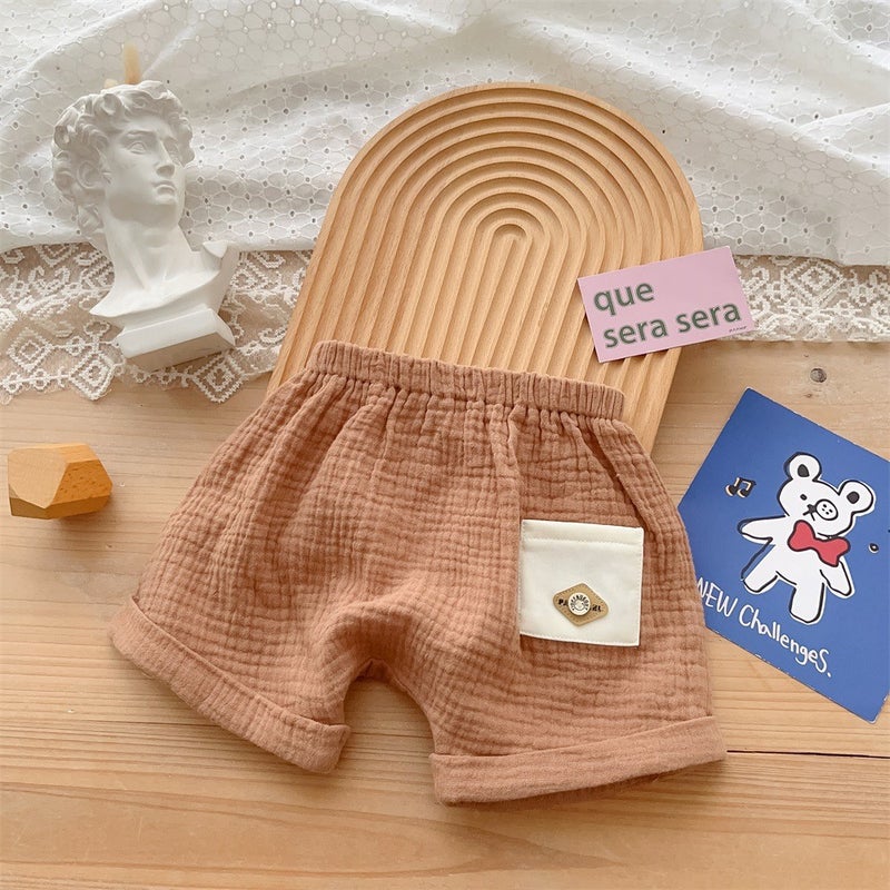 Korean Style Baby Clothes 2024 Summer New 1-3 Years Old Baby Boy Cotton Two-Piece Thin Class A Outfit G brown [shorts]]