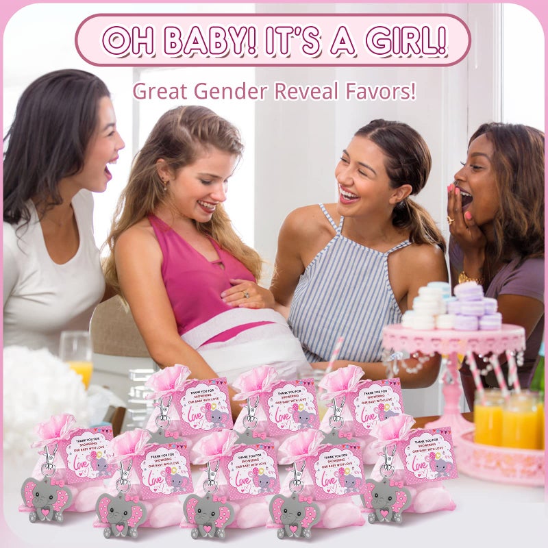 HozHoy 40 Sets Baby Shower Favors for Girls, Guests Gifts Including Elephant Keychains Decorations, Drawstring Bags, Thank You Cards for Baby Shower Party - Image 5