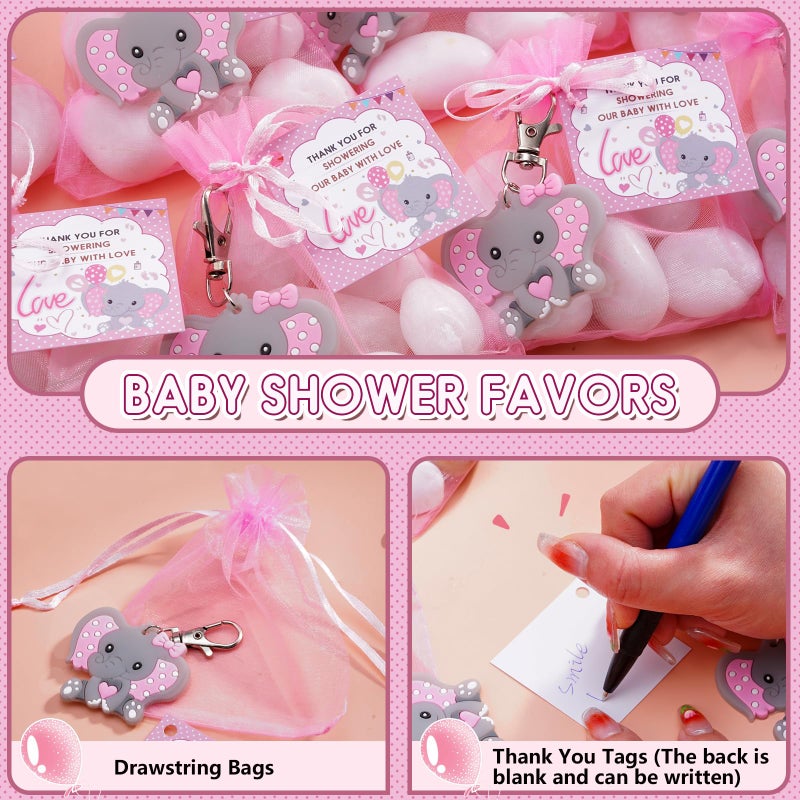 HozHoy 40 Sets Baby Shower Favors for Girls, Guests Gifts Including Elephant Keychains Decorations, Drawstring Bags, Thank You Cards for Baby Shower Party - Image 3