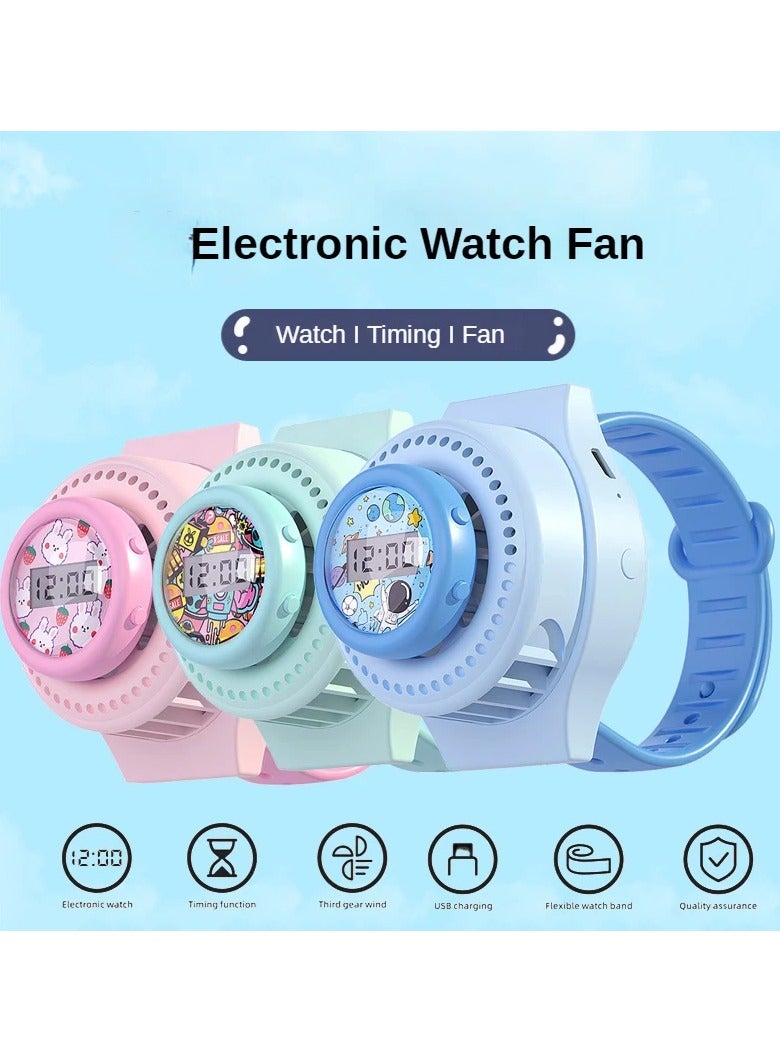Loquat Cartoon Children Mini USB Watch Digital Timer Fan Gadgets Cool Portable Sports Fan USB Rechargeable Kids Watch Cooler - Image 2