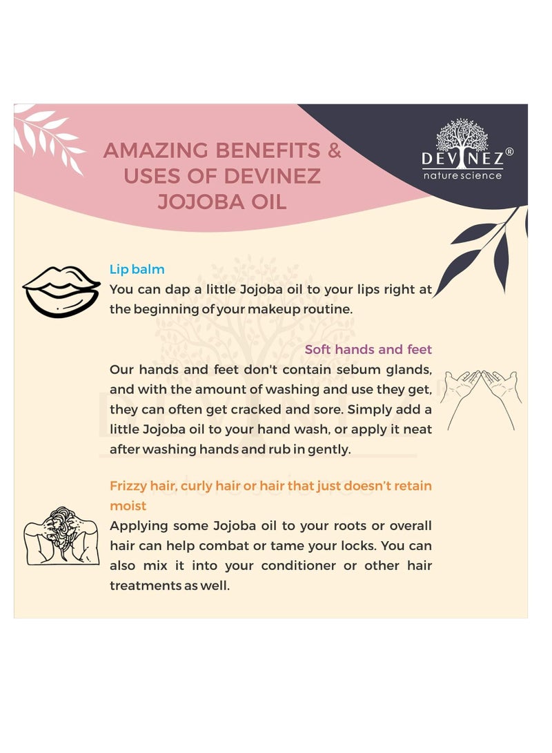 Devinez Jojoba Cold Pressed Oil, 250ml with Flip-Top Cap and Hair Applicator, 100% Pure, Natural& Undiluted Virgin Cold Pressed, Unrefined, Exceptional - Image 4