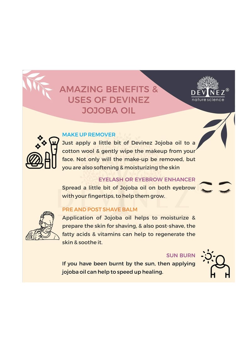 Devinez Jojoba Cold Pressed Oil, 250ml with Flip-Top Cap and Hair Applicator, 100% Pure, Natural& Undiluted Virgin Cold Pressed, Unrefined, Exceptional - Image 3