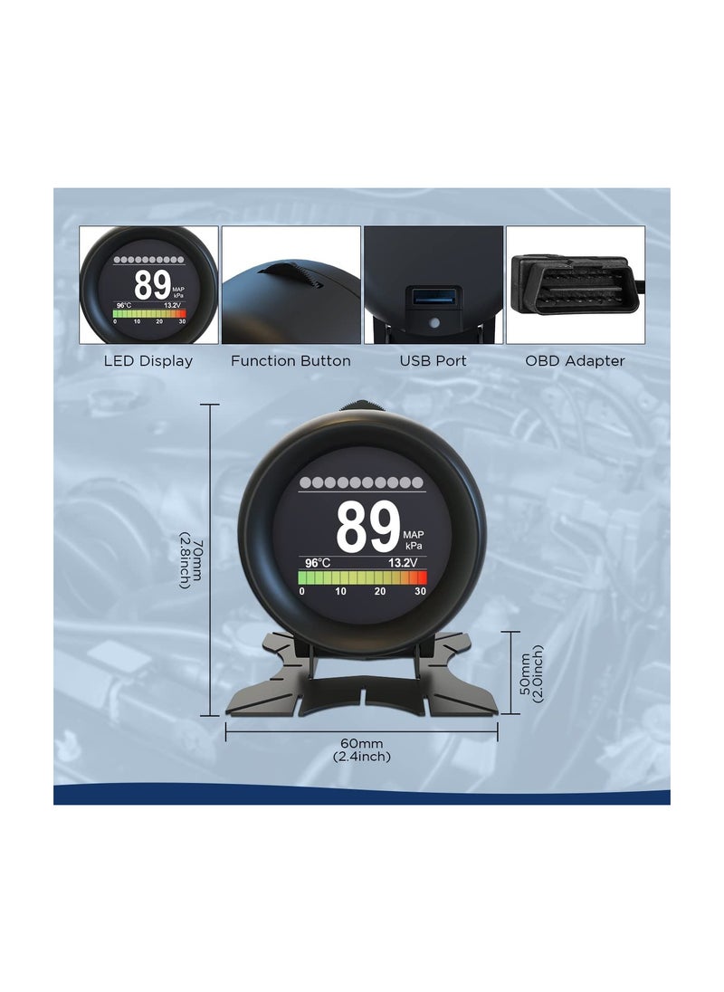 KASTWAVE - X60 Car Obd HUD متعدد الوظائف عداد رقمي إنذار سرعة قياس درجة حرارة الماء - اختبار خلل لـ 12 فولت OBD-II للمركبات القياسية عرض السيارات HUD - Image 1