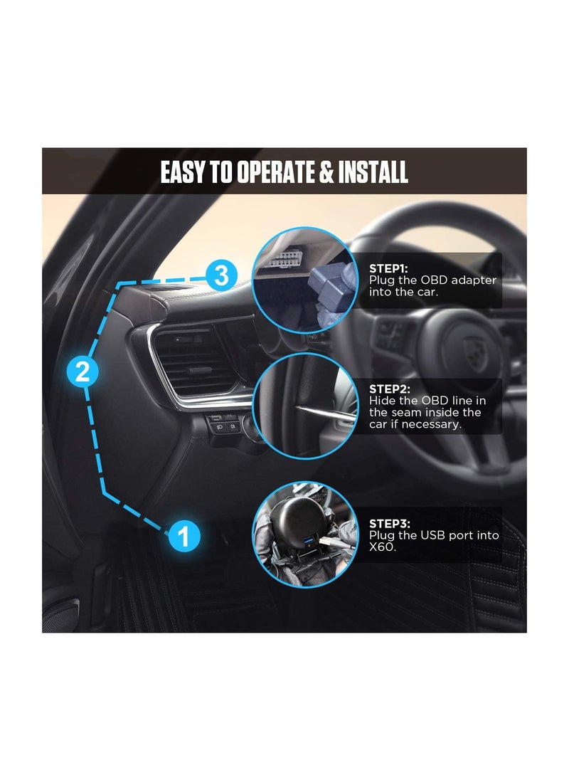 KASTWAVE - X60 Car Obd HUD متعدد الوظائف عداد رقمي إنذار سرعة قياس درجة حرارة الماء - اختبار خلل لـ 12 فولت OBD-II للمركبات القياسية عرض السيارات HUD - Image 1