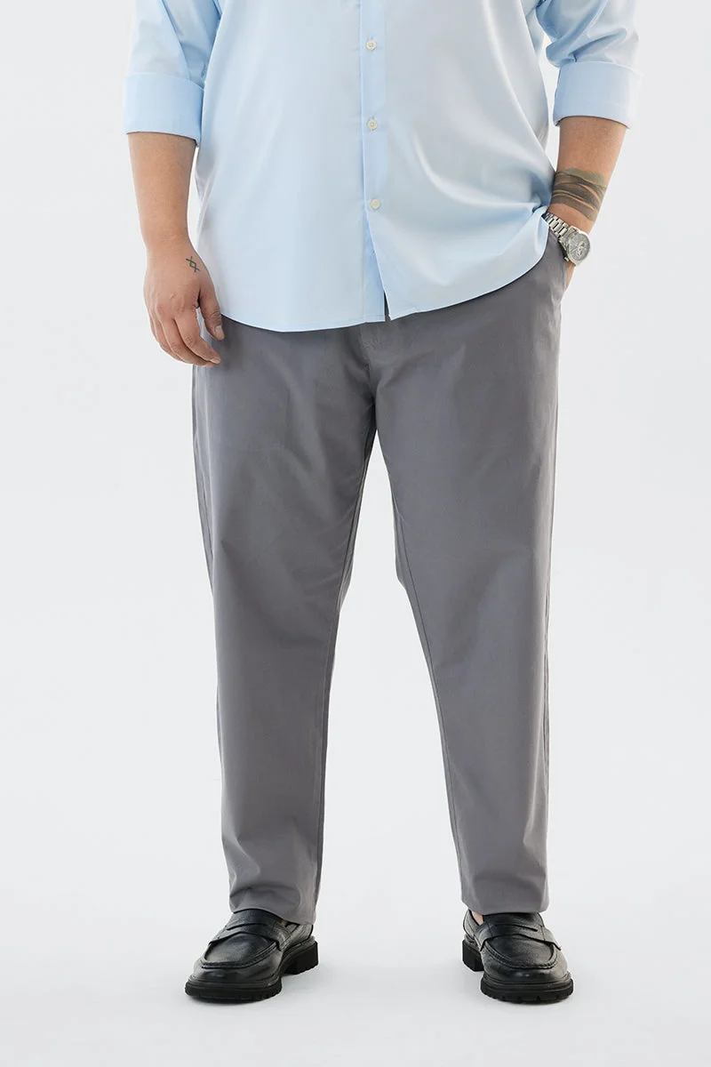 SNITCH Grey Solid Regular Fit Casual Plus Size Trousers