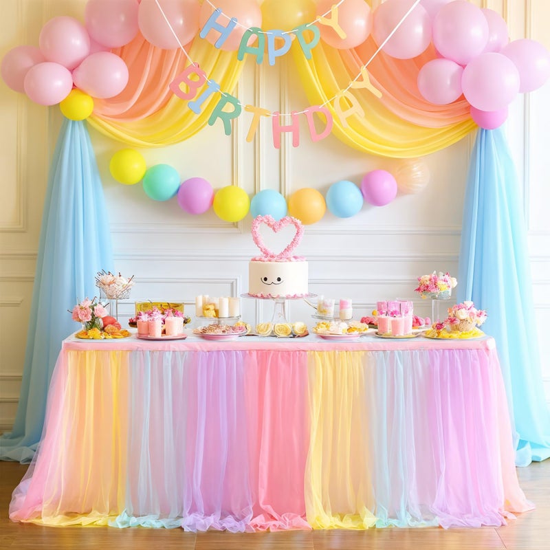 Suppromo Rainbow Table Skirt for Baby Shower Girl Birthday Party 14ft Colorful Tulle Tutu Table Skirt Decorations for Gender Reveal Unicorn Theme Party Cake Dessert DecorationsL14ft H 30in Rainbow 
