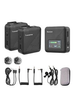 2.4G Mini Wireless Lavalier Microphone System 2 Transmitters 1 Receiver Omnidirectional Mic with Storage Case for Camera Smartphone Vlog Video Recording Interview Streaming