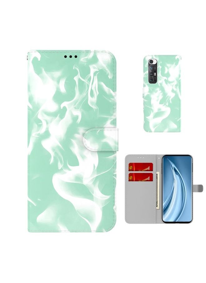 HuHa Case Cover For Xiaomi Mi 10S Cloud Fog Pattern Horizontal Flip Leather Case with Holder & Card Slot & Wallet Mint Green 