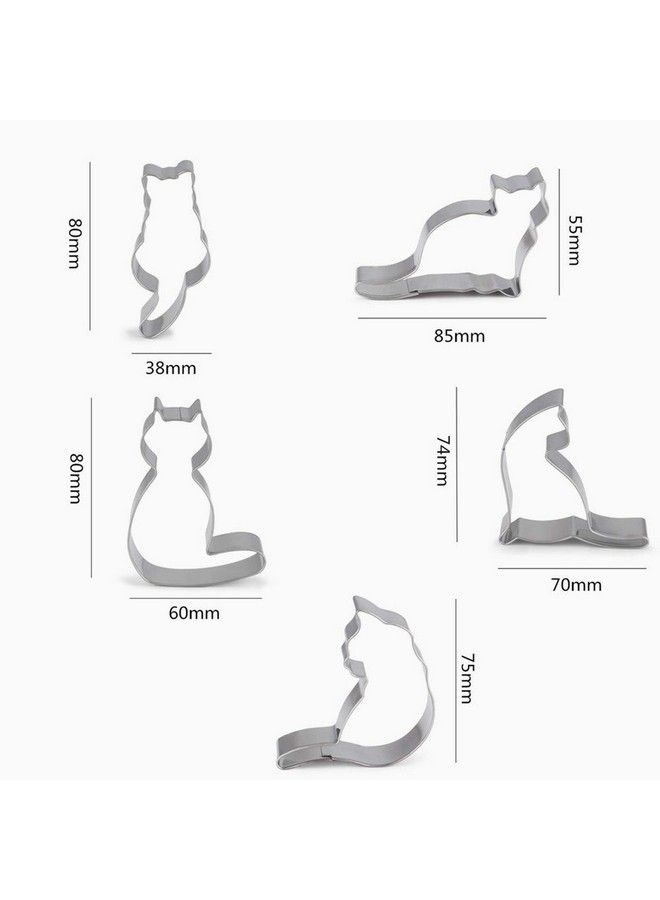 WIN مجموعة أدوات تزيين الكعك من 5 قطع على شكل قطة لطيفة، قواطع بسكويت من الفولاذ المقاوم للصدأ، قواطع فوندان - Image 3