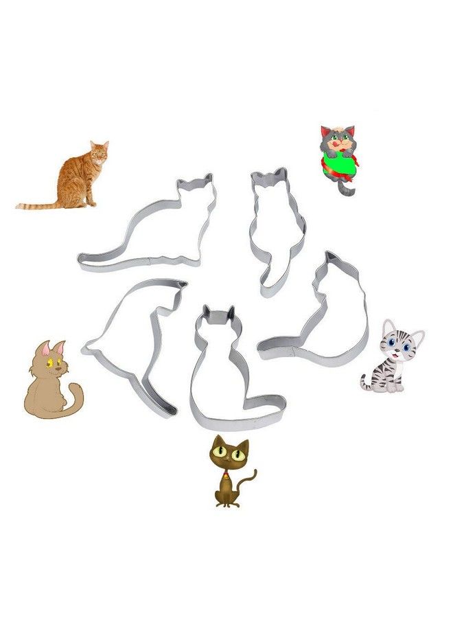 WIN مجموعة أدوات تزيين الكعك من 5 قطع على شكل قطة لطيفة، قواطع بسكويت من الفولاذ المقاوم للصدأ، قواطع فوندان - Image 2