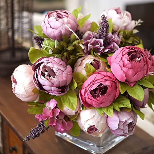 FiveSeasonStuff Vintage Artificial Peonies Silk Peony Flowers and Hydrangeas for Wedding Bridal Home Décor – Beautiful Floral Centerpiece Arrangement Decoration with 2 Bouquets (Mixed Pink) - Image 2