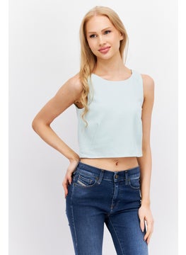 ESPRIT Women Round Neck Sleeveless Plain Top, Mint Green  - Image 1