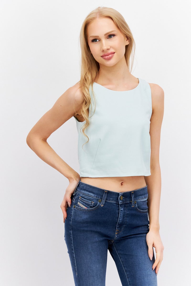 ESPRIT Women Round Neck Sleeveless Plain Top, Mint Green - Image 1
