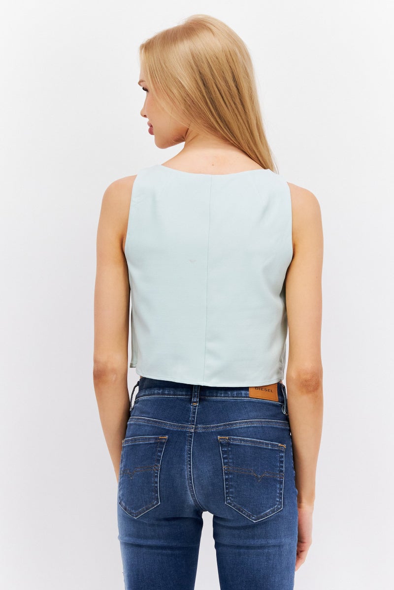 ESPRIT Women Round Neck Sleeveless Plain Top, Mint Green - Image 3