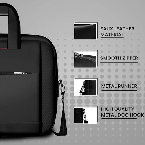 REDHORNS Laptop Bag 15.6 Inch, Water-Resistant Business Messenger Bag with Handle, Padded Laptop Compartment, Zipper Closure, Tablet Handbag for Men & Women - Professional Sling Bag (LPB02A-Black) - Image 2