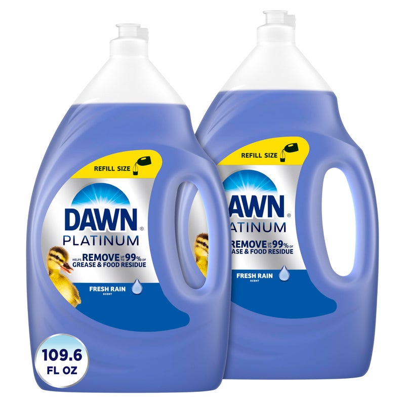 Dawn Platinum Dish Soap Liquid, Dishwashing Liquid, Grease Removal, Fresh Rain, 2x54.8oz Bundle - Image 1
