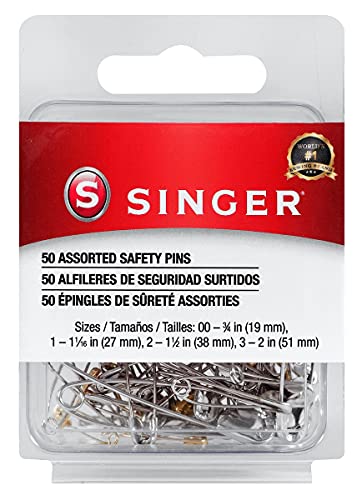 Singer 00225 Assorted Steel and Brass Safety Pins, Multisize, 50-Count - Image 1