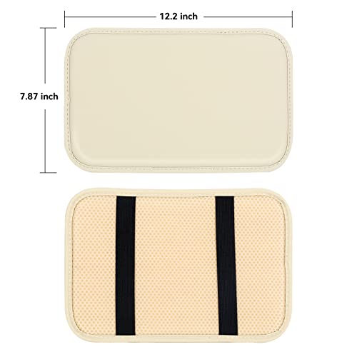 amiss وسادة كونسول السيارة من أميش، غطاء واقي لمساند الذراع من جلد PU، غطاء صندوق مقعد السيارة المقاوم للماء وغير القابل للانزلاق، مناسب لمعظم المركبات، SUV، شاحنة، سيارة (بيج) - Image 2