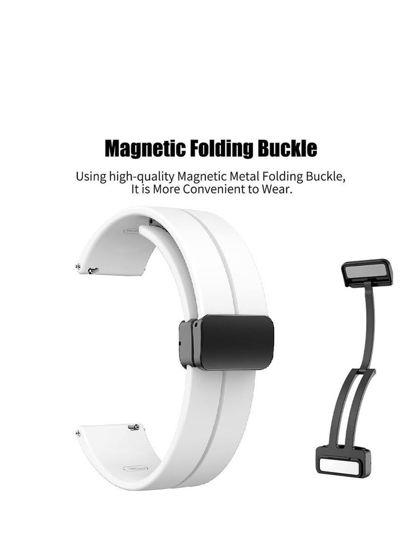 Watch 20mm Magnetic Folding Buckle Clasp Watch Band - Soft Silicone Sport Watch Bands for Women and Men,  Silicone Watch Strap White - Image 3