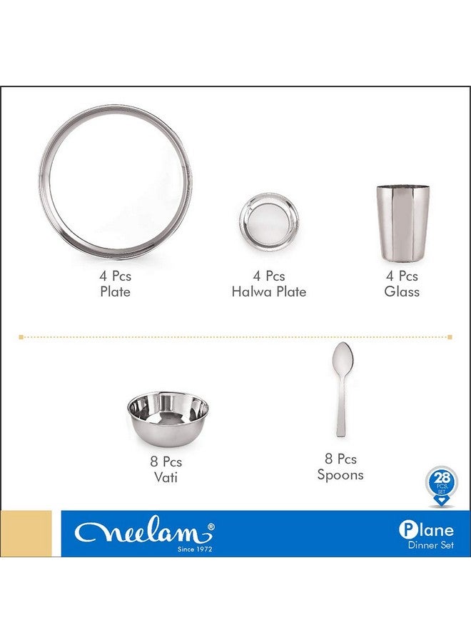 Neelam Neelam Stainless Steel 24 Gauge, 28 Pieces Premium Dinner Set, Ideal Gifting Dinner Set, Ideal for Special Occasions Like Anniversary, Wedding, Housewarming Party, Dishwasher Safe,Silver - Image 3
