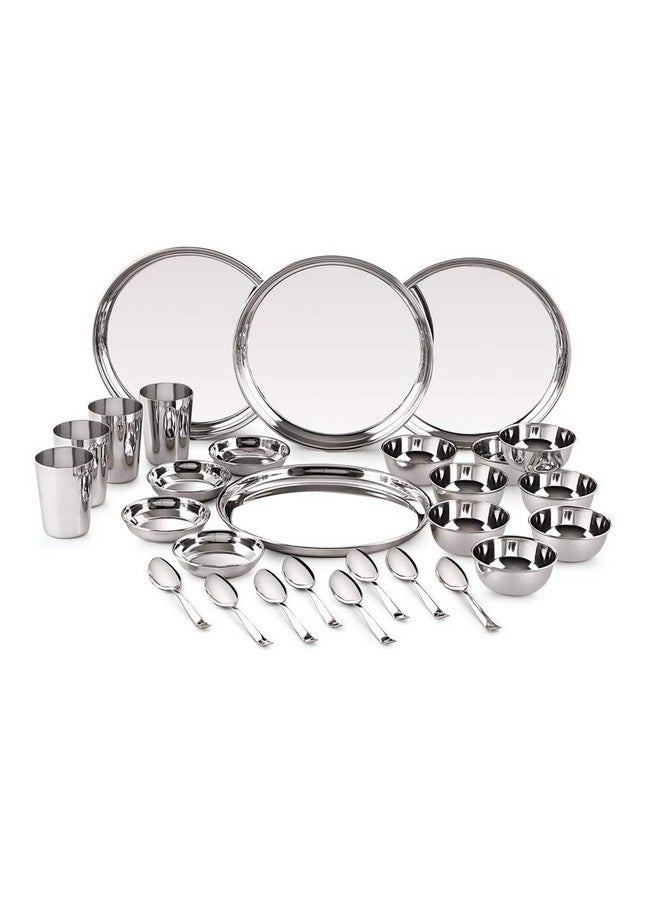 Neelam Neelam Stainless Steel 24 Gauge, 28 Pieces Premium Dinner Set, Ideal Gifting Dinner Set, Ideal for Special Occasions Like Anniversary, Wedding, Housewarming Party, Dishwasher Safe,Silver - Image 1