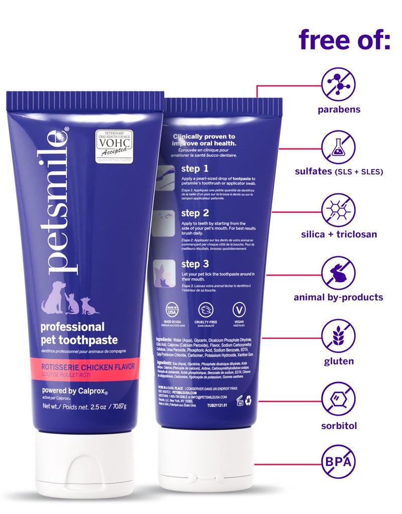 Petsmile Professional Pet Toothpaste for Cats & Dogs - Only VOHC Accepted Toothpaste - Clinically Proven to Control Plaque & Tartar Calprox Formula (Rotisserie Chicken, 2.5 Oz) - Image 2