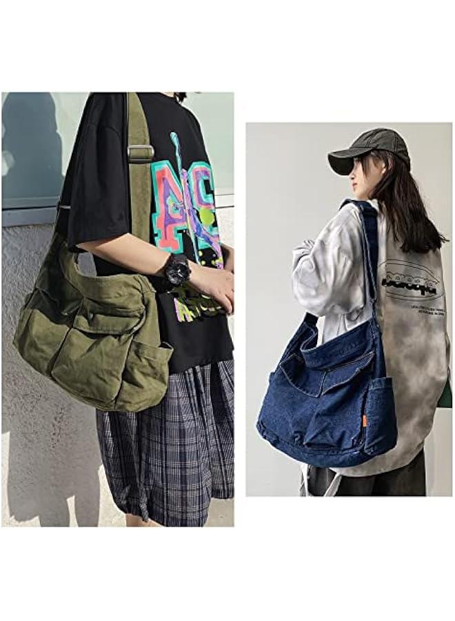 Arabest Canvas Messenger Bag Large Hobo Bag Crossbody Shoulder Bag Tote Bag with Pocket for Women and Men  - Image 2