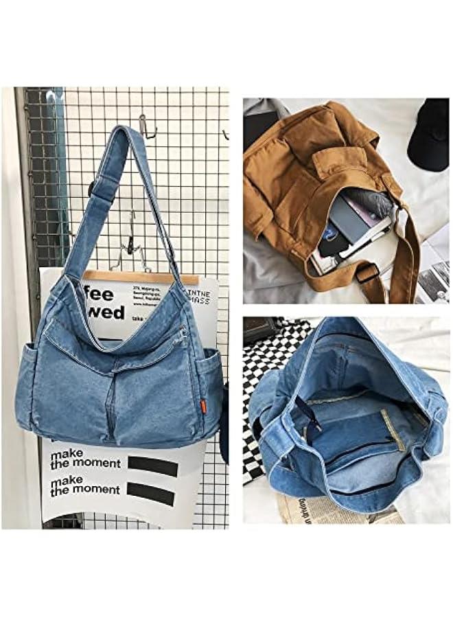 Arabest Canvas Messenger Bag Large Hobo Bag Crossbody Shoulder Bag Tote Bag with Pocket for Women and Men  - Image 3