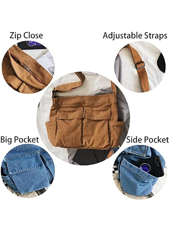Arabest Canvas Messenger Bag Large Hobo Bag Crossbody Shoulder Bag Tote Bag with Pocket for Women and Men  - Image 4