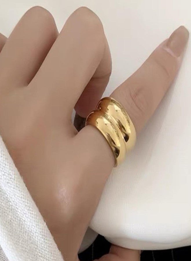 خواتم ذهبية سميكة من آسياميست للنساء، خواتم ذهبية رقيقة على شكل قبة، خواتم مميزة قابلة للتكديس، خواتم مزدوجة، خاتم زفاف عصري، مقاسات 6، 7، 8، 9، 10 (ذهبي، 9) - Image 3