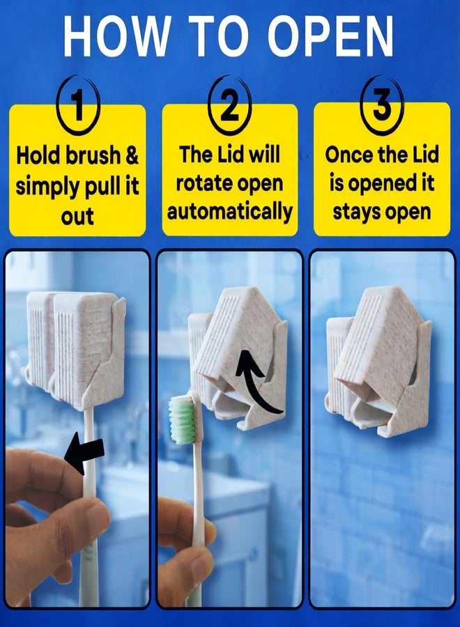 THIRD DIMENSION Hands-Free Wall Mount Toothbrush Holder with Individual Auto-Lids | 3M Adhesive No Drill Installation | Dustproof, Drainable, Fits All Brush Types (1, Marble, Multi-Brush Holder) - Image 4