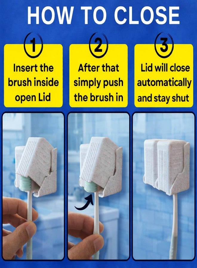 THIRD DIMENSION Hands-Free Wall Mount Toothbrush Holder with Individual Auto-Lids | 3M Adhesive No Drill Installation | Dustproof, Drainable, Fits All Brush Types (1, Marble, Multi-Brush Holder) - Image 5