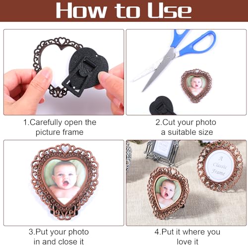 IANFAN 6 Pcs Mini Vintage Picture Frame, One-Inch Size Wallet Picture Frames Tiny Metal Picture Frames Antique Picture Frame for Pictures Paintings Display - Image 3
