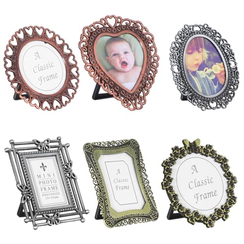 IANFAN 6 Pcs Mini Vintage Picture Frame, One-Inch Size Wallet Picture Frames Tiny Metal Picture Frames Antique Picture Frame for Pictures Paintings Display - Image 1
